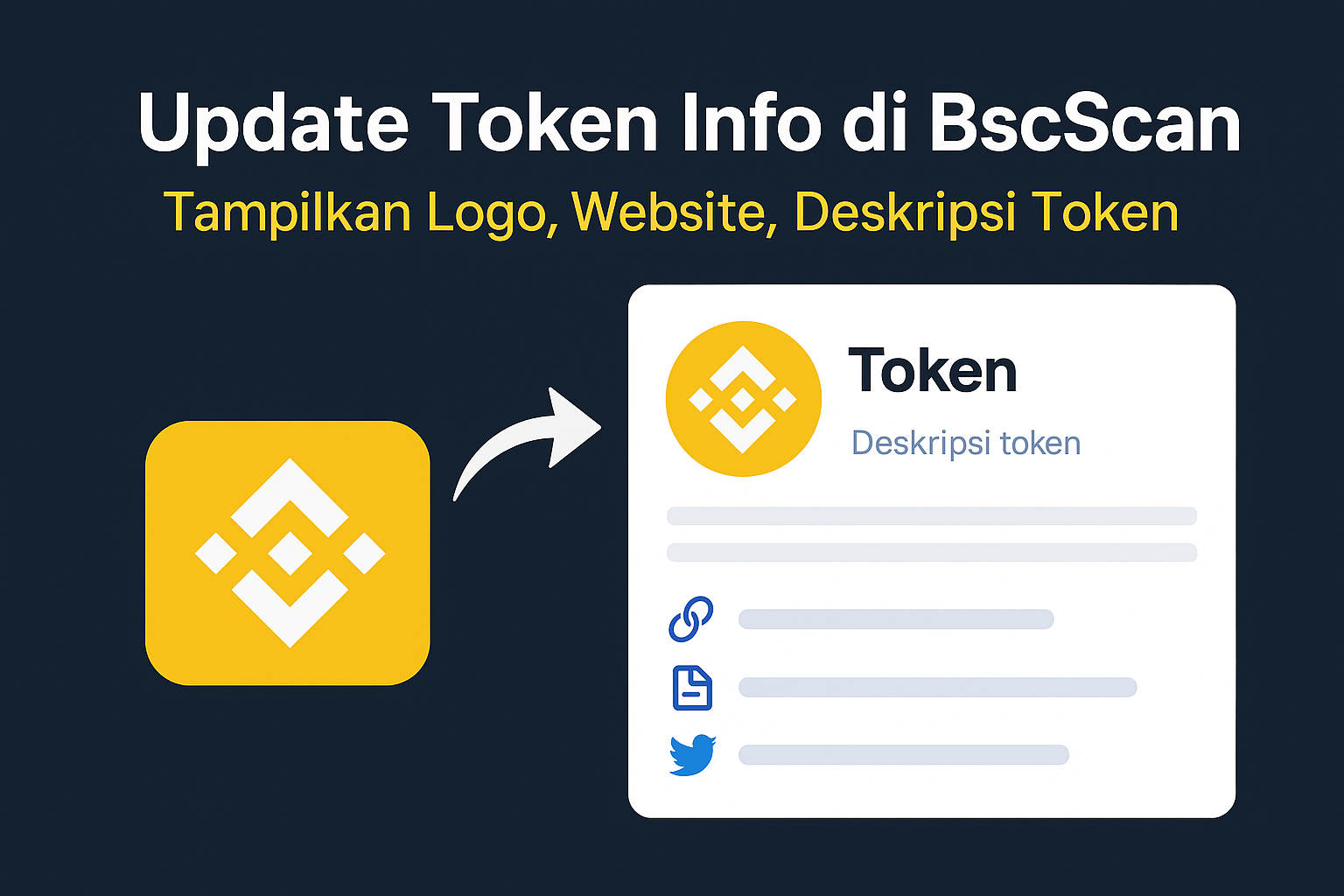 Contoh tampilan token yang sudah terverifikasi di BscScan dengan logo, deskripsi, dan link resmi